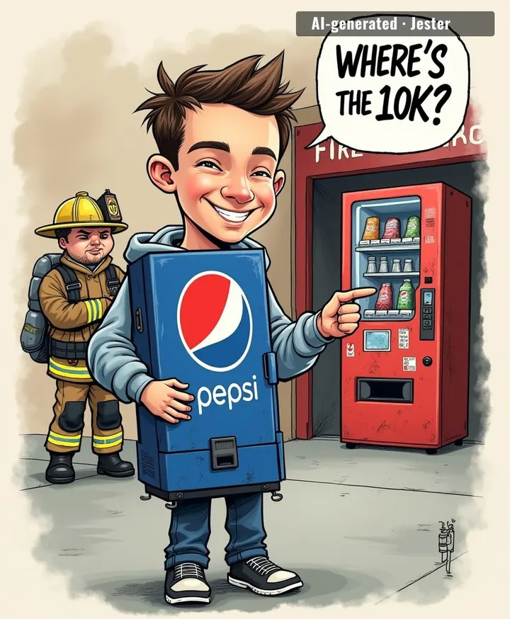 Stealing a broken Pepsi machine to demand an audit — the most passive-aggressive Jedi move since Obi-Wan ghosted Maul.