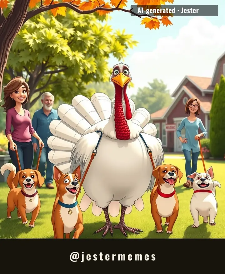 Chester didn't just escape—he upgraded from a dinner plate to a whole flock of adoring dogs.