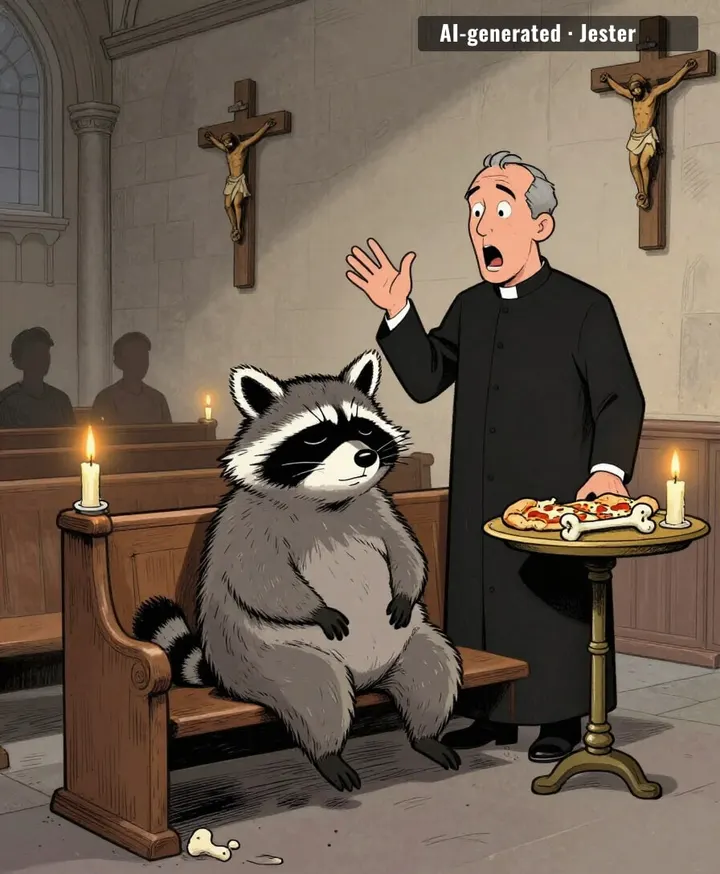 he tithes in pizza crust and leaves before the collection plate