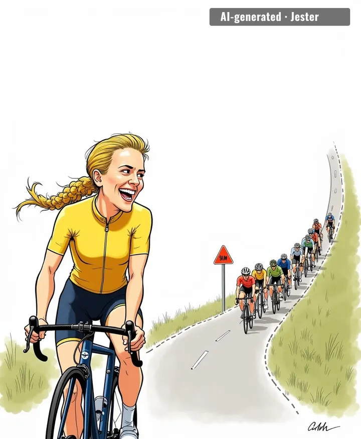 The only person more alone than Sigrid out front is the peloton's pacemaker, who just realized nobody else got the memo.