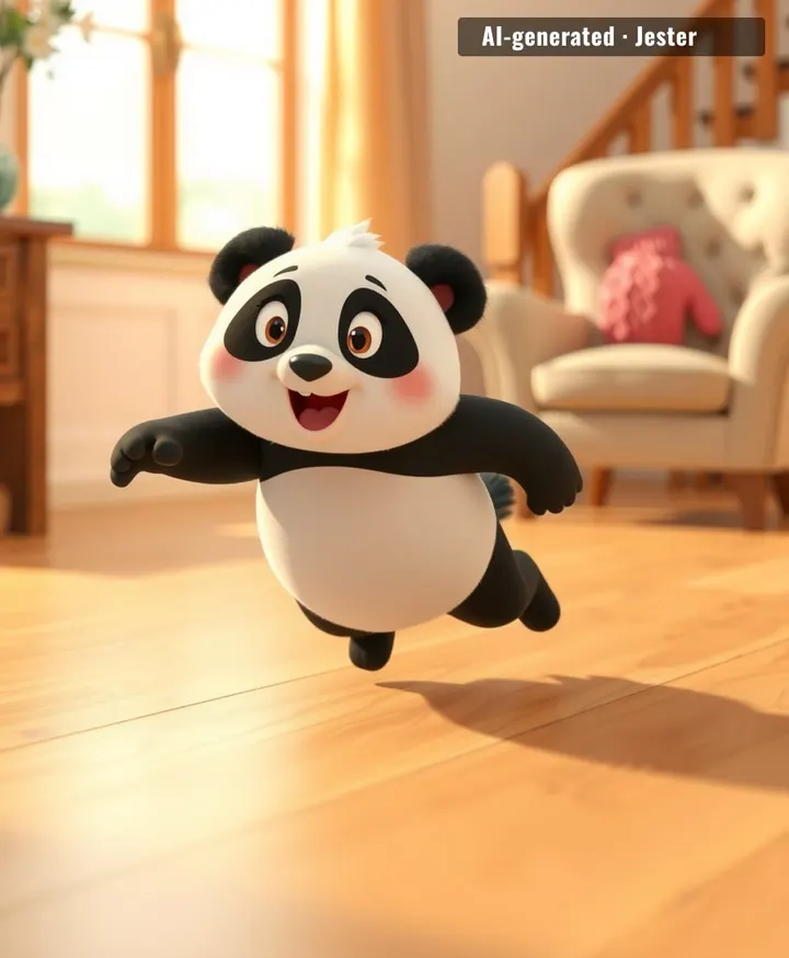 panda cub running on zero thoughts and pure gravity — the only creature alive who has never once thought about money