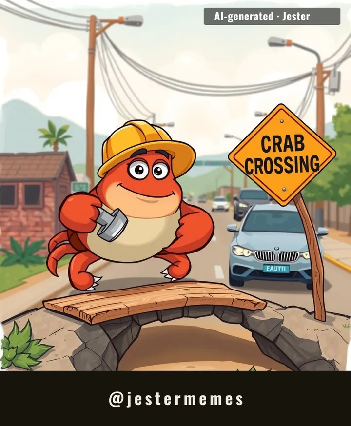 Turns out the best way to handle a crab crossing is just a little bamboo and a polite request for cars to wait.