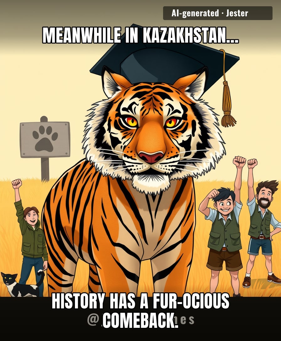Seventy years late, but the tiger's finally back in the Kazakh office—HR must have been really slow.