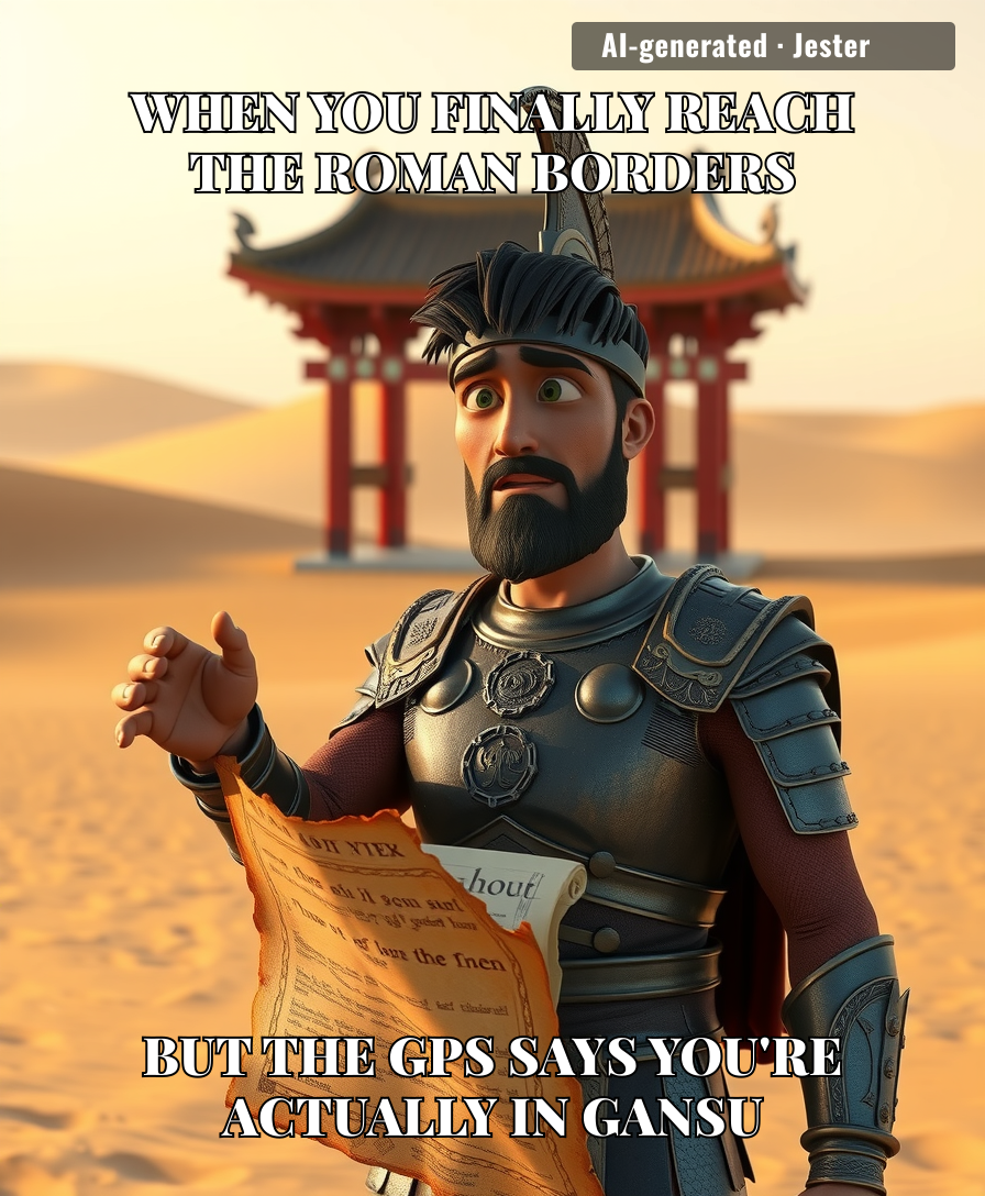 The ultimate 'this could have been an email' moment of the ancient world: 145 soldiers accidentally walked halfway across the planet just to end up guarding a border they weren't even invited to.