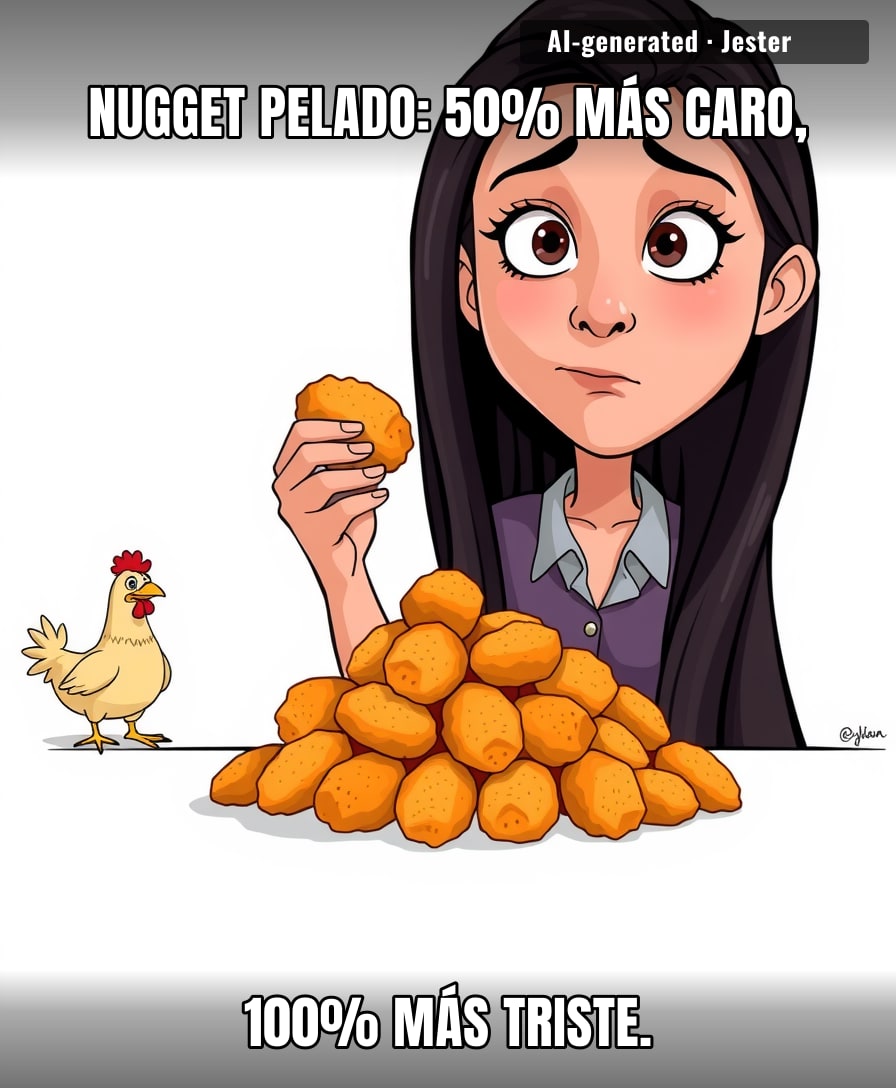 Someone tell her the chicken breast is the nugget's final form, and it's not even raining.