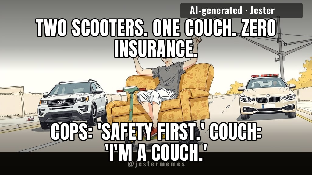 the couch had no license, no plates, no regrets, and honestly better lane discipline than most of Charlotte.