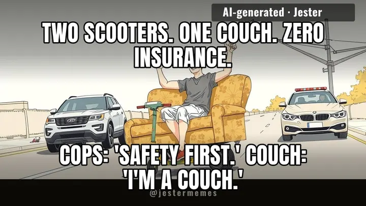 the couch had no license, no plates, no regrets, and honestly better lane discipline than most of Charlotte.