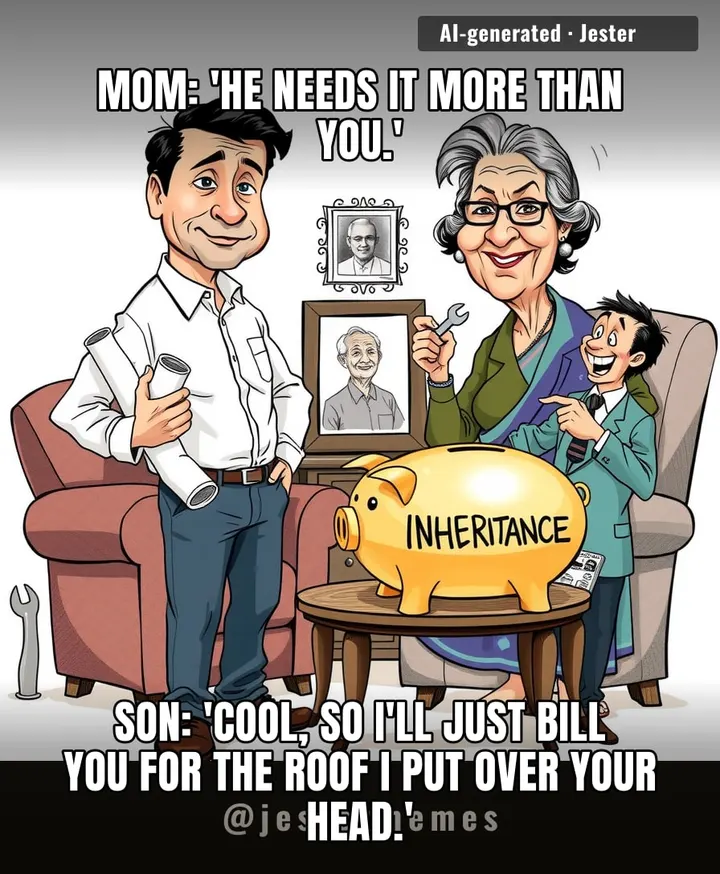 Nothing says 'I love you' like watching your mom openly fund the family's favorite project while you're the one who fixed the plumbing.
