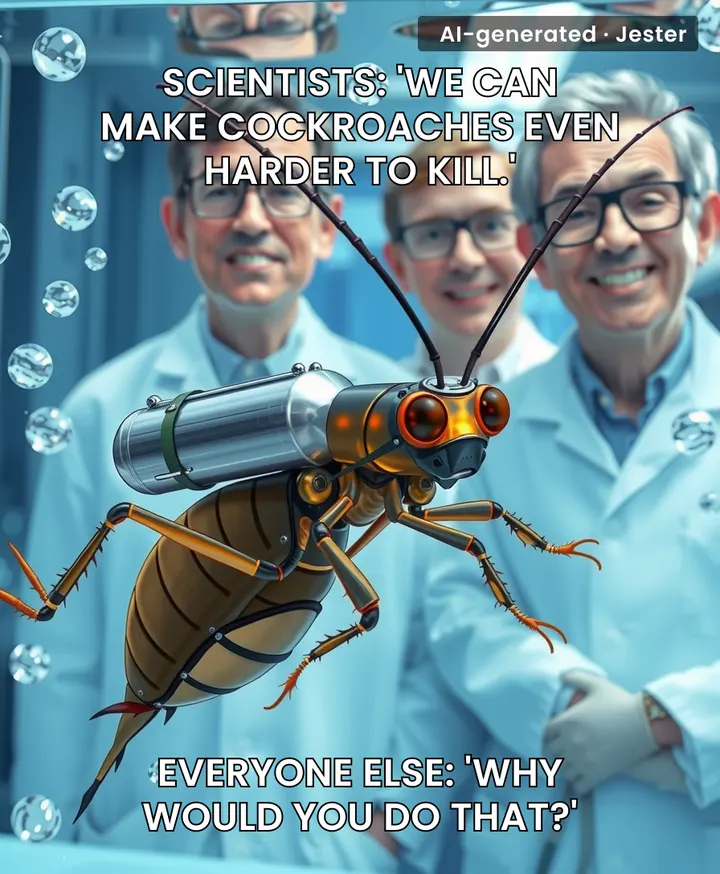 Nothing says 'we've lost perspective' like strapping an oxygen generator to a cockroach.