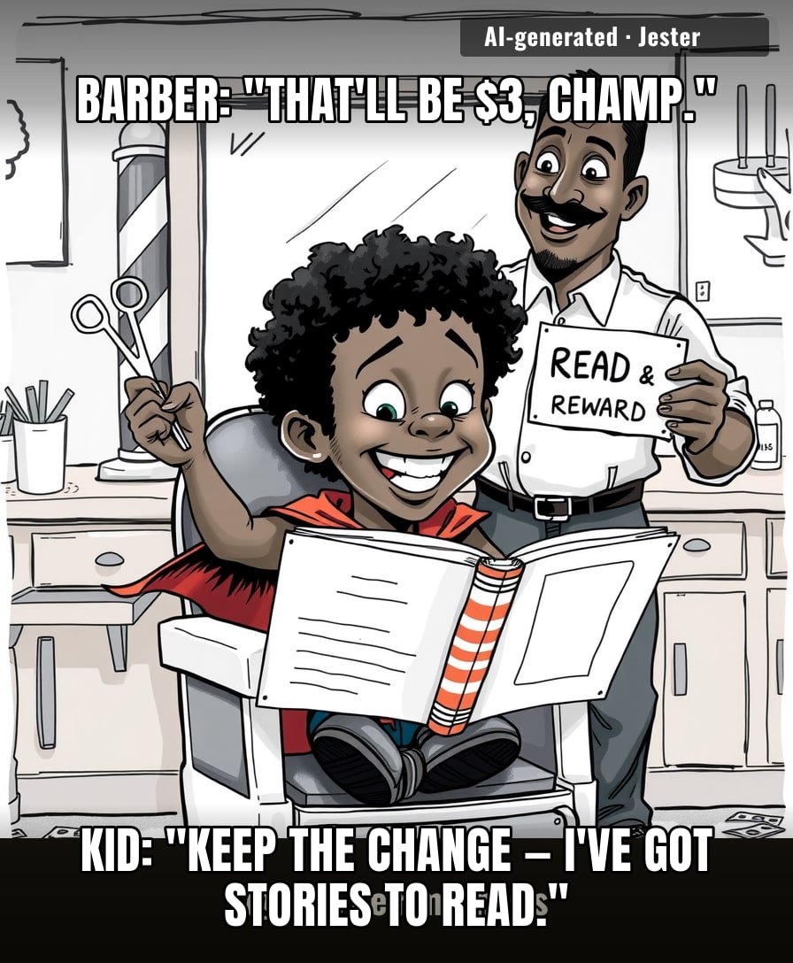 A haircut that builds confidence and literacy? Meanwhile, my barber just asks about the weather.