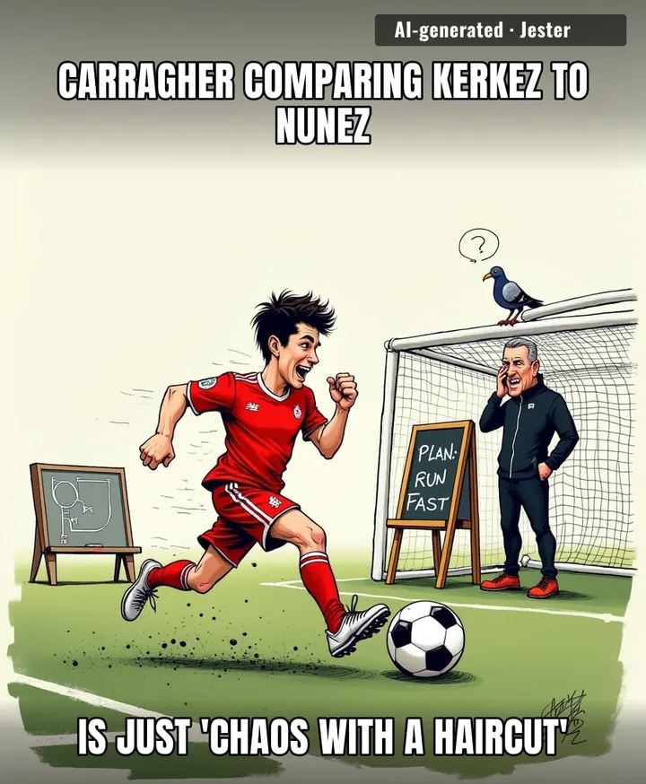 Carragher's found a new full-back to blame for his own wasted career—Kerkez just runs a lot and looks confused, like a golden retriever in a Liverpool shirt.