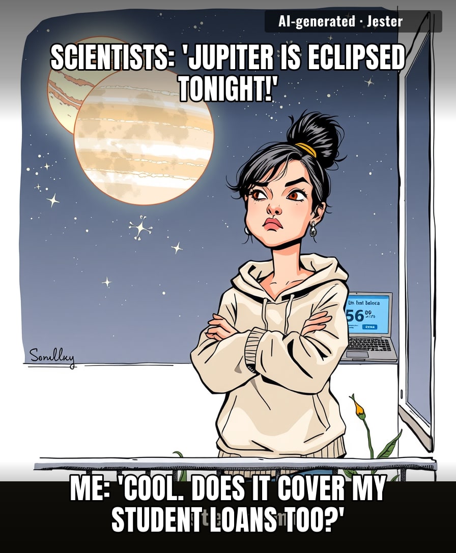 Jupiter's eclipse lasted 2 hours. My existential dread has a permanent orbit.