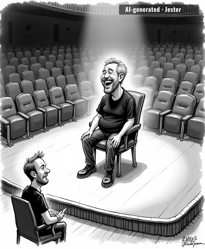 He's reached the stage where he's tickling himself and blaming the audience for not reacting.