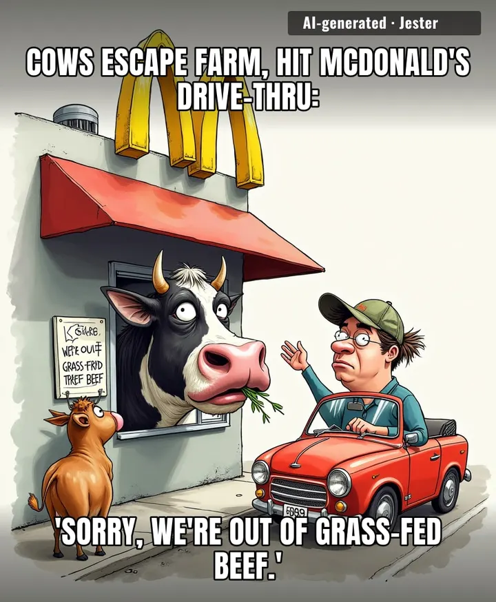 The cows wanted to see the source of their own extinction — most of us just go on Yelp.
