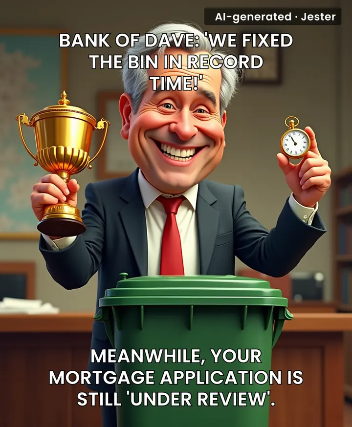 This bank's customer service is so bad they had to fix a bin just to feel good about themselves.