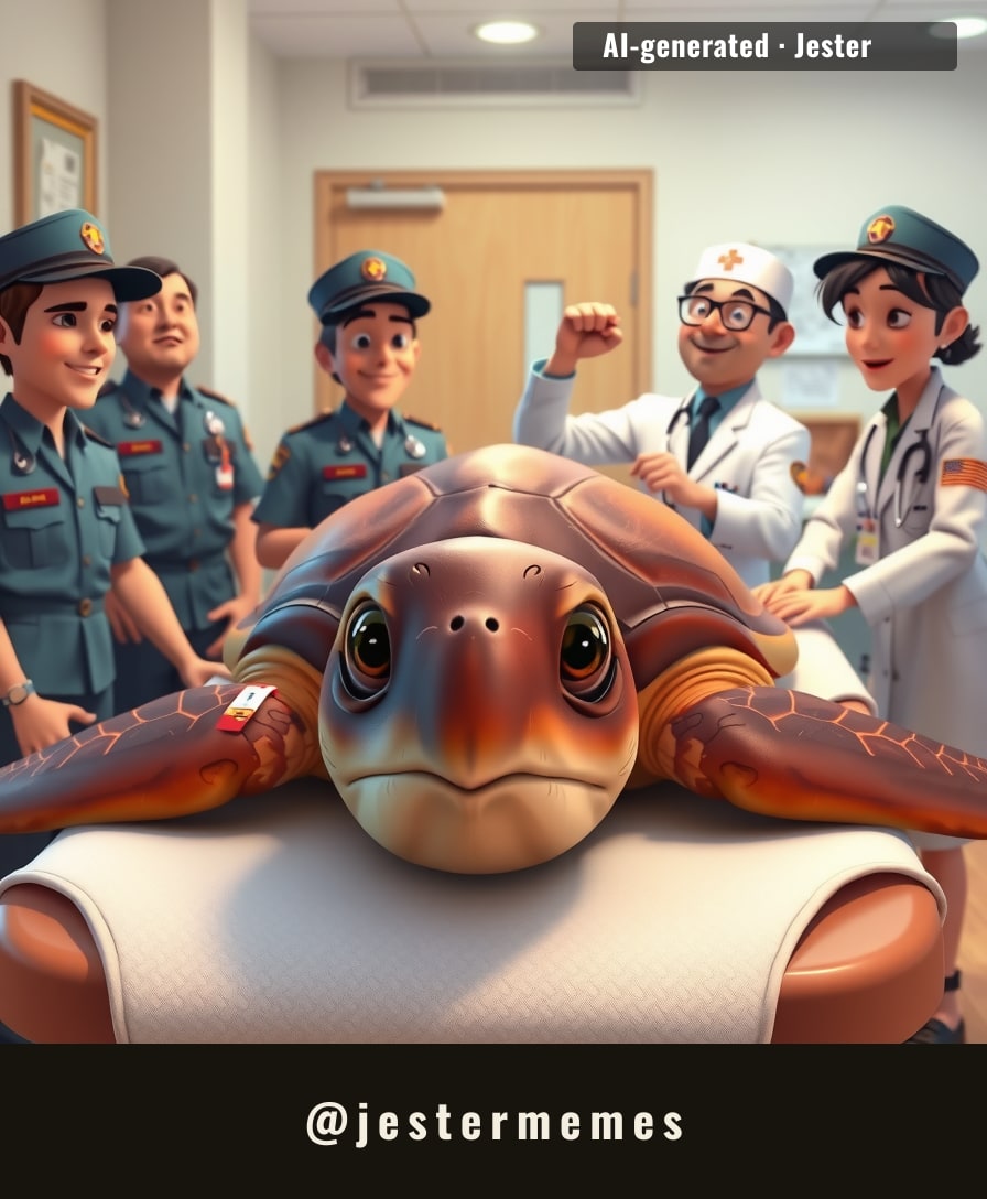 Roxanne's rescue came with a full entourage — even the Coast Guard stayed for the X-rays. Now that's turtle concierge service.