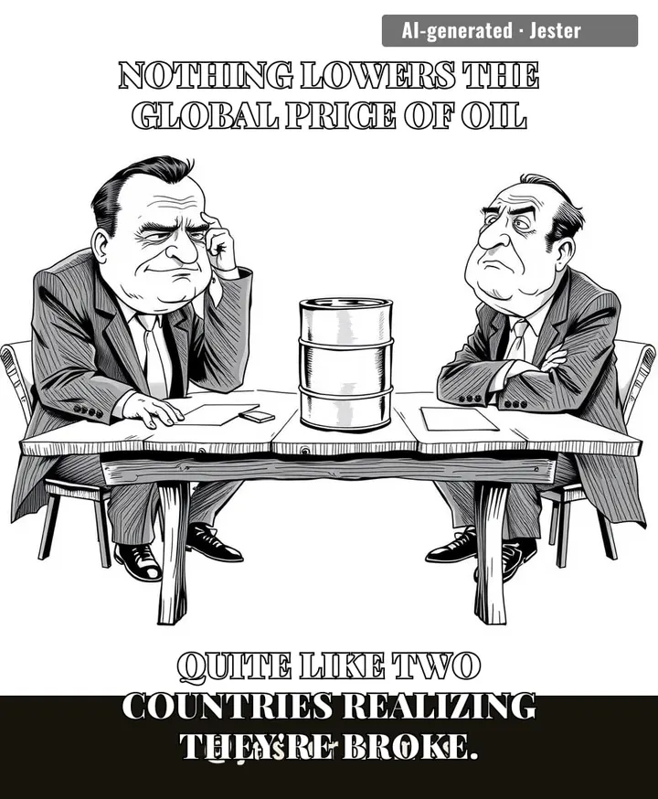Geopolitics is really just two middle-aged men stopping a fight because they both realized the bar tab is on them.