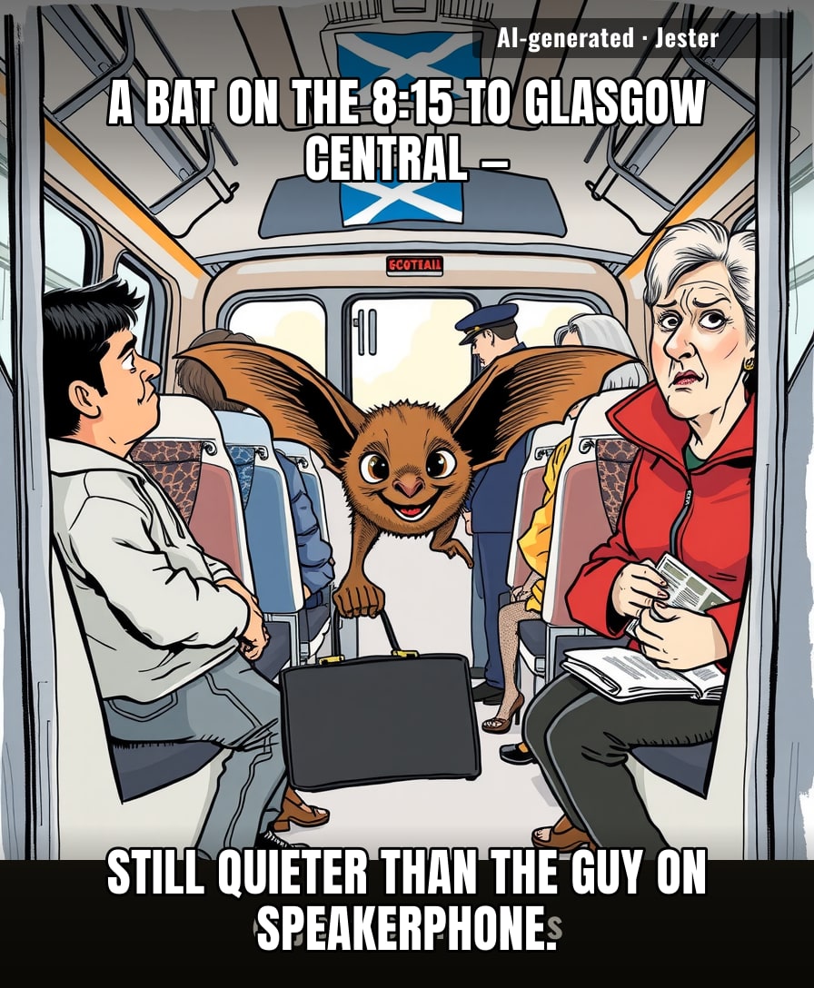 The bat paid no fare, touched no phone, and got off before the drama — it's the only professional on that train.
