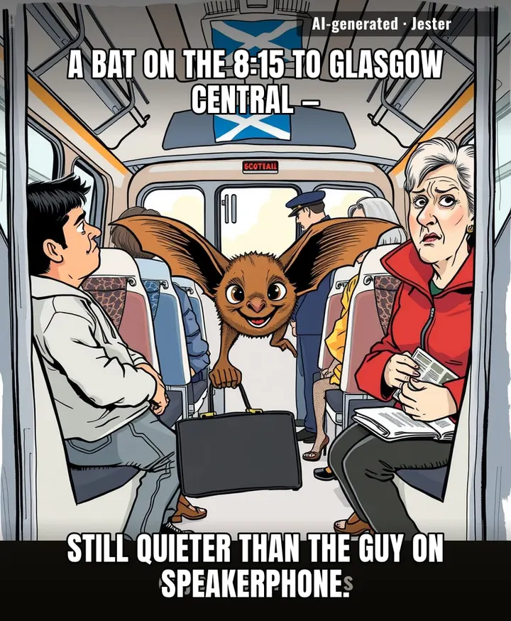 The bat paid no fare, touched no phone, and got off before the drama — it's the only professional on that train.