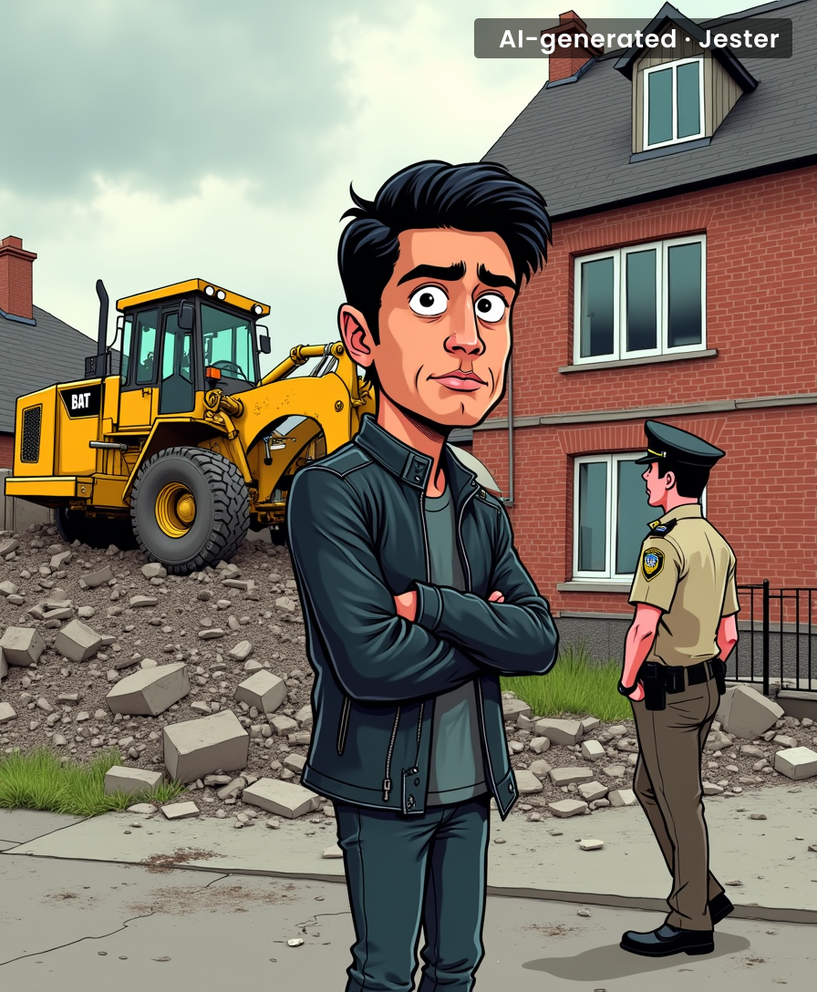 The earthmover's licence plate traced to the police impound lot, but that's probably a coincidence.