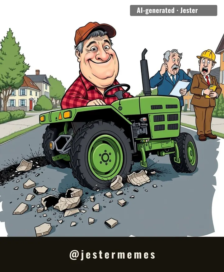 When your midlife crisis involves a tractor and a grudge against infrastructure.