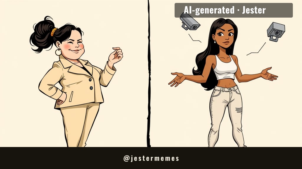 body angled, both hands visible — like a perp walk with better lighting.