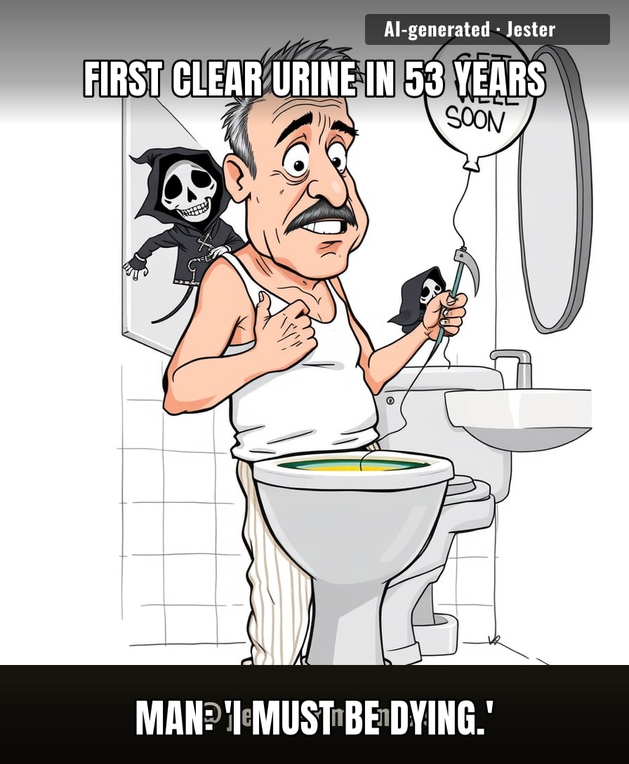 53 years of burning pee and one clear stream has him planning his funeral — medical progress is just trauma with better lighting.