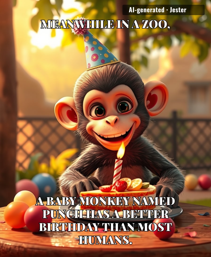 Punch is proof that you don't need opposable thumbs to throw a better party than me.