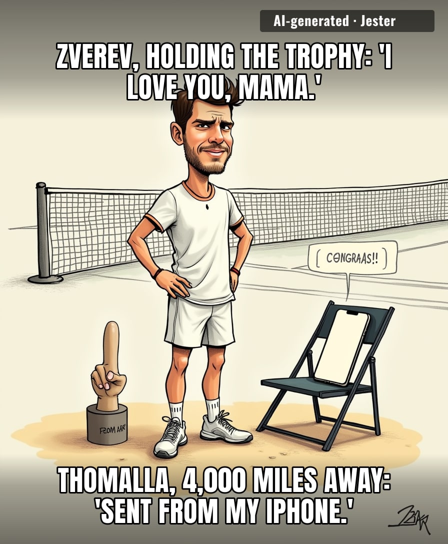 Thomalla watched the US Open final from so far away that her 'congratulations' arrived with a delivery estimate.
