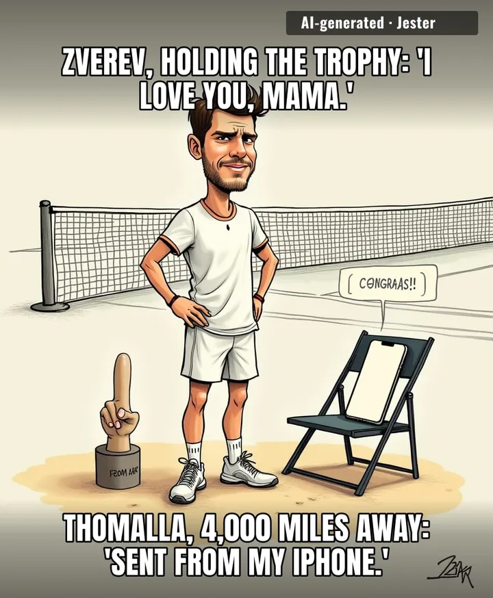 Thomalla watched the US Open final from so far away that her 'congratulations' arrived with a delivery estimate.