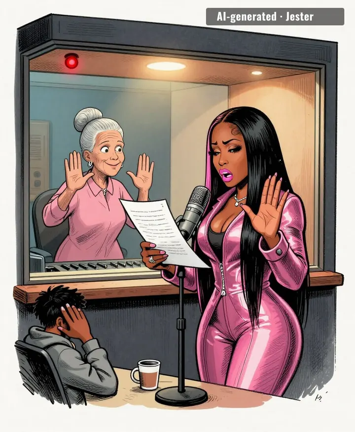 nikki minaj doing her own voiceover like a hostage proof-of-life tape