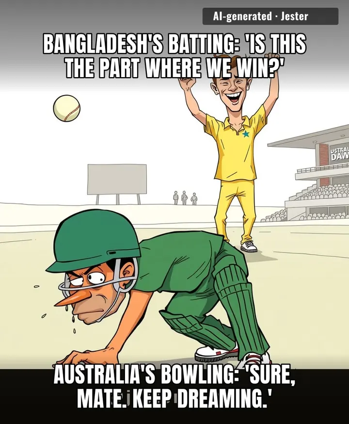 Australia's bowlers treat Bangladesh's top order like a free buffet — all you can eat, no resistance.