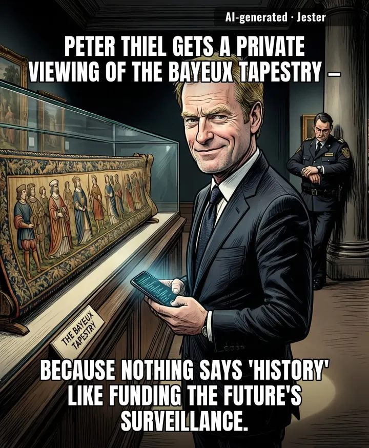 Palantir's founder staring at a 1,000-year-old tapestry: 'Cute, but could use more data.'
