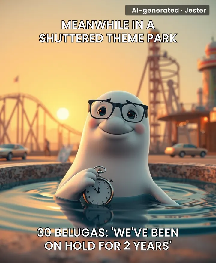 Nothing says patience like a whale still waiting for its ocean commute two years after the park closed.