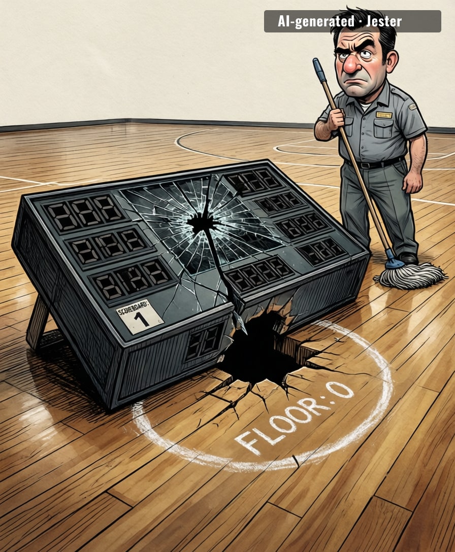 The scoreboard lost to the floor — which is more points than the basketball team scored all season.