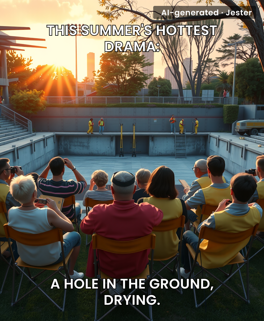 The only thing slower than the pool repair is the audience that can't stop watching.