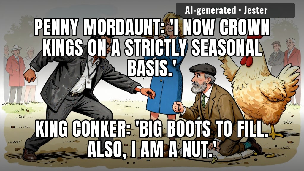 Britain has a king who's a nut and a Queen Conker nobody elected — somehow still the most legitimate monarchy on the island.