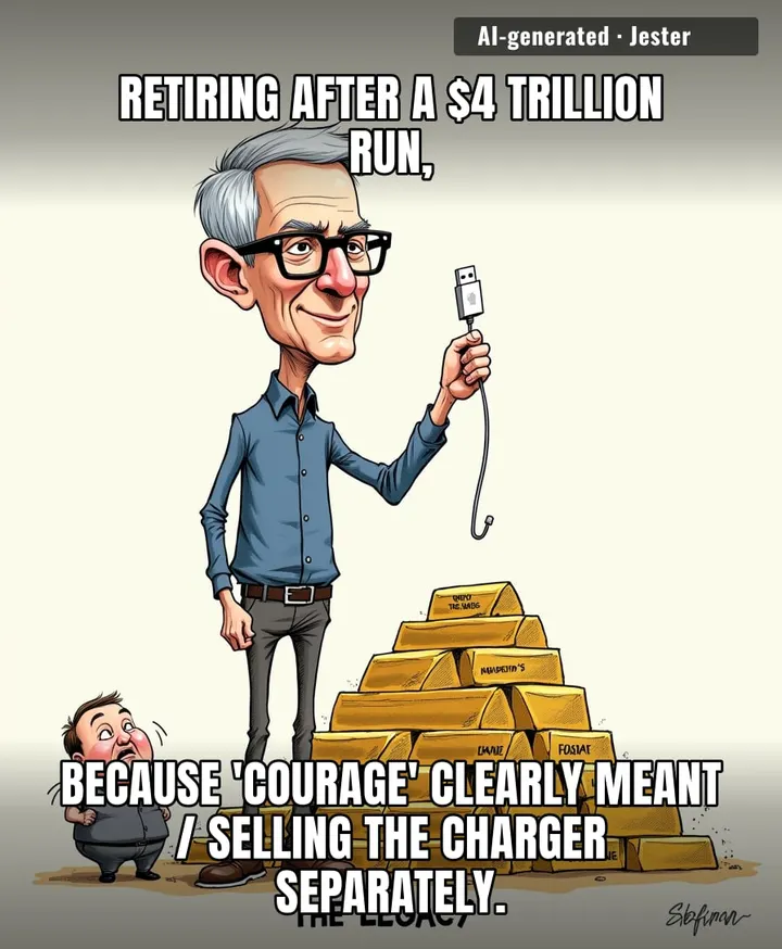 Tim Cook is finally leaving, and honestly, the most innovative thing he's done all decade is teaching us to pay $30 for the privilege of not having a wall plug.