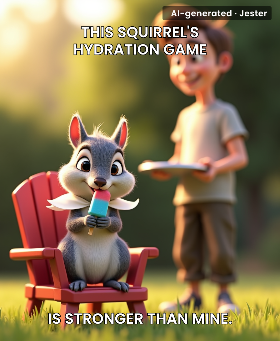 Somewhere, a squirrel is living the dream while I'm over here trying to stay hydrated with a lukewarm bottle of water.