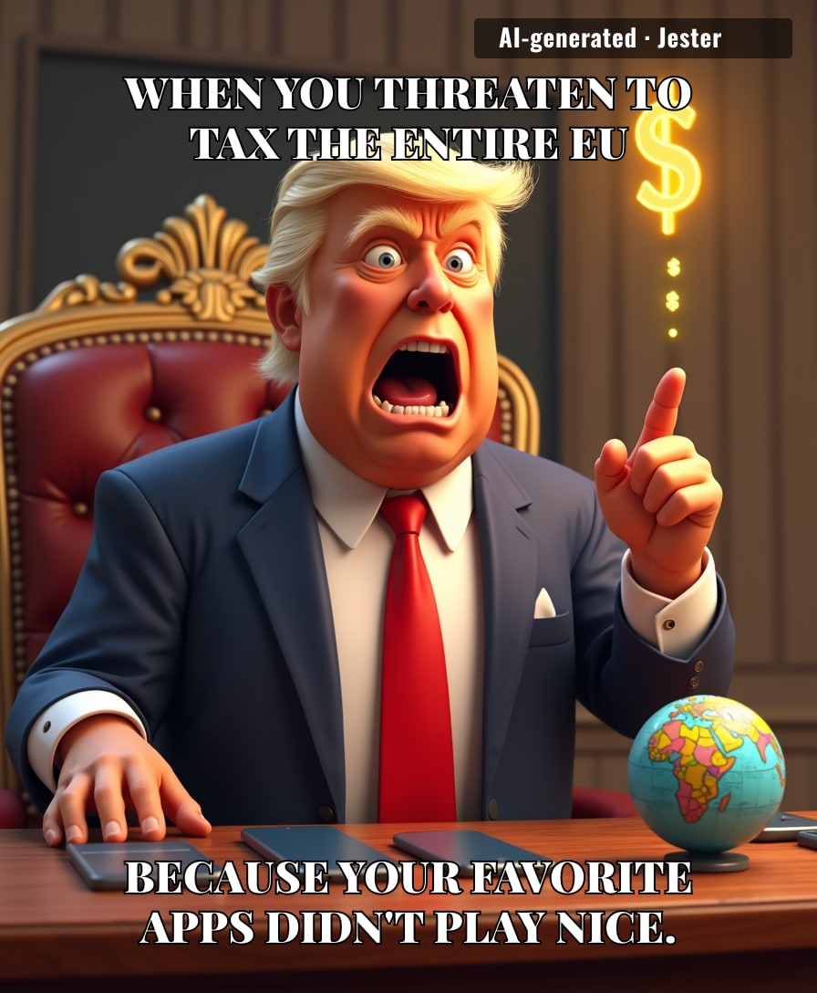 Imagine being so deeply offended on behalf of a billionaire's bottom line that you're willing to start a trade war over a Terms of Service notification.