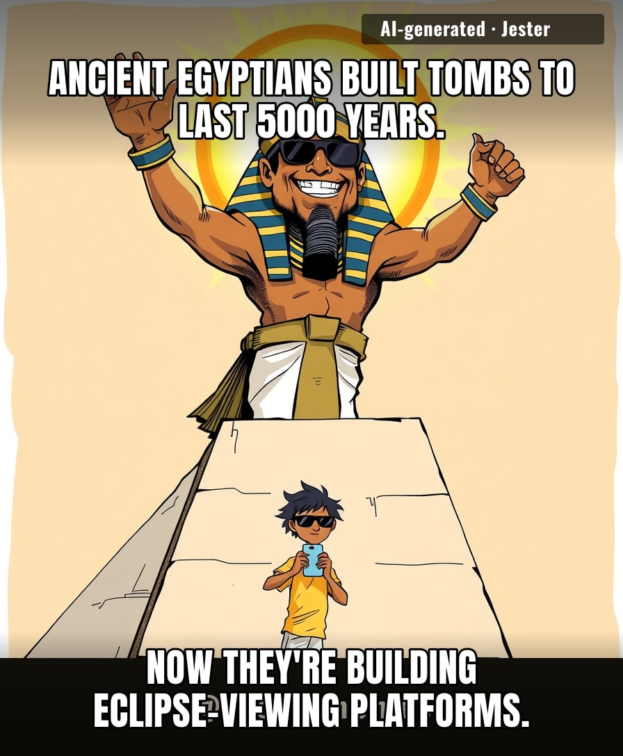 The Pharaohs spent centuries preparing for the afterlife; we just need a spot to watch the sky for 7 minutes.