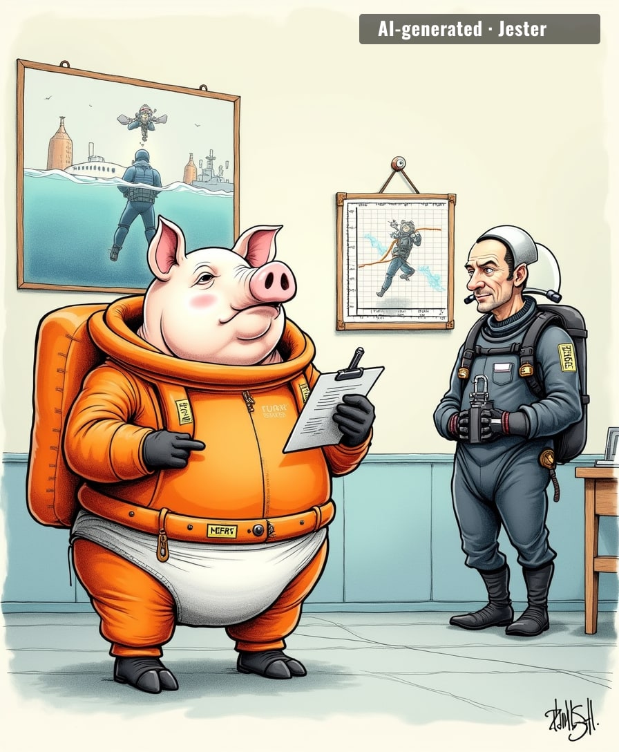 When the pig in the next lab has better dive gear than your actual dive gear, maybe it's time to hang up the fins.