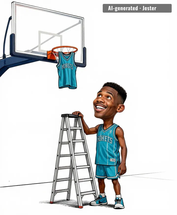 they're retiring his jersey — he's still trying to reach the rack