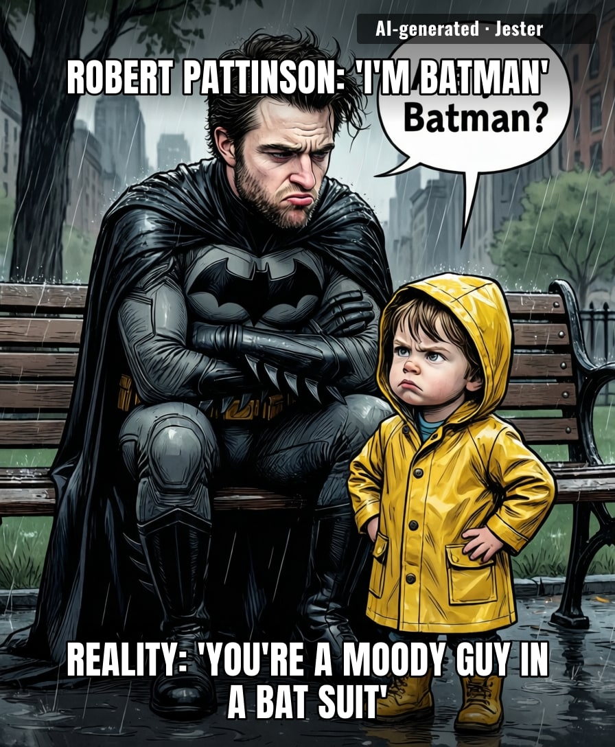 Robert Pattinson's Batman is so broody he makes Christian Bale look like a party clown at a kid's birthday.