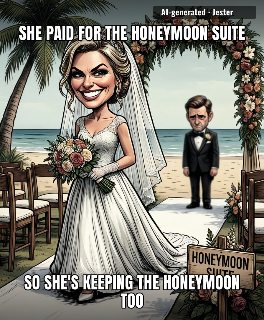 The only thing more committed to this wedding than the bride is the venue's non-refundable deposit.