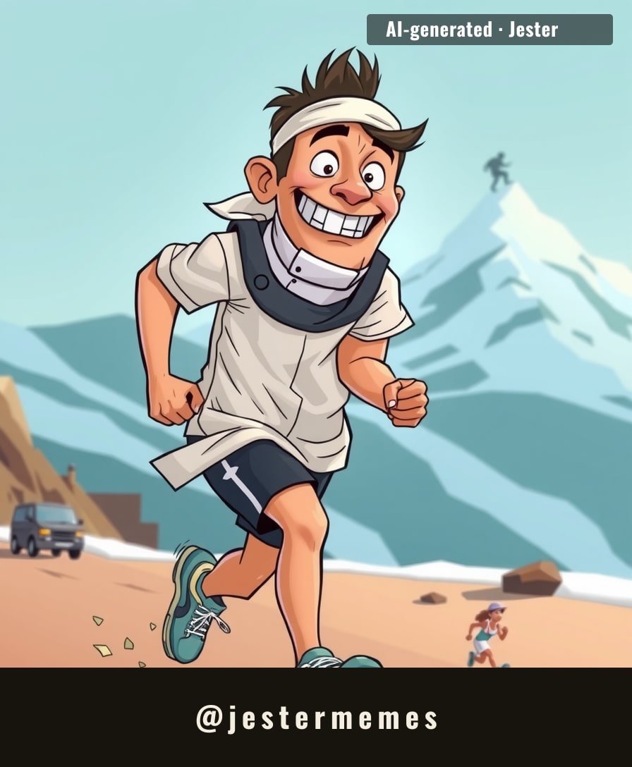 He literally fell head over heels for running.