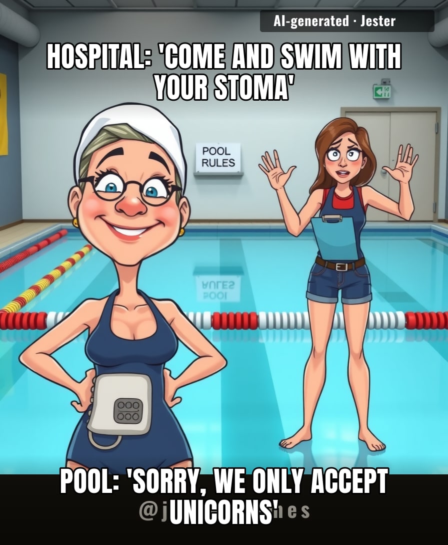 The only thing more awkward than your first swim with a stoma bag is the pool's membership form.