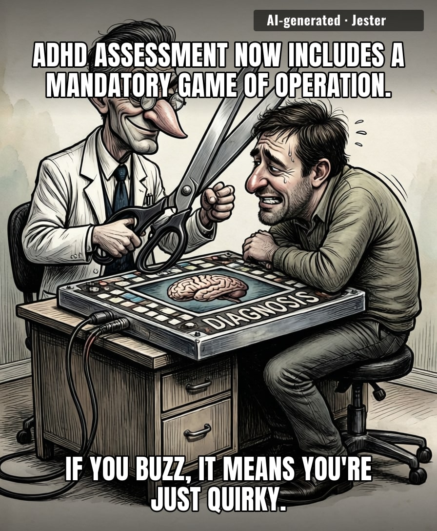 The NHS strategy: if we can't find a doctor, maybe the dopamine will just manifest itself through sheer British willpower.