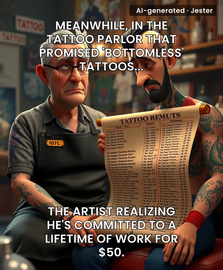 Nothing says 'small business regret' like offering unlimited ink for the price of a pizza.