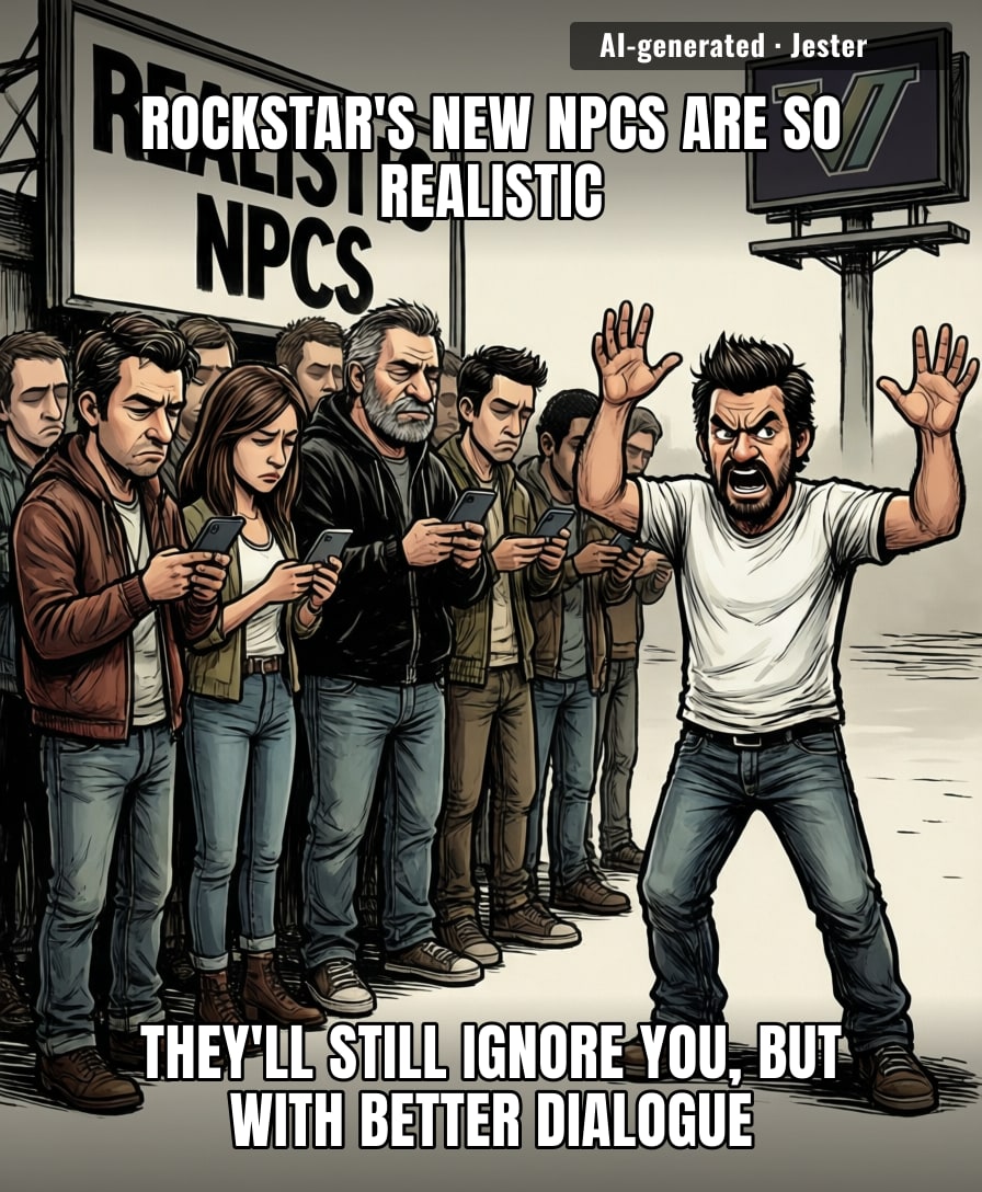 Rockstar's paying people to make NPCs lifelike, meanwhile my actual neighbors still can't hold a conversation.